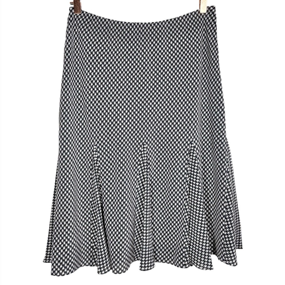 Lauren Ralph Lauren Houndstooth Flutter Pencil Skirt Size 4 Black White